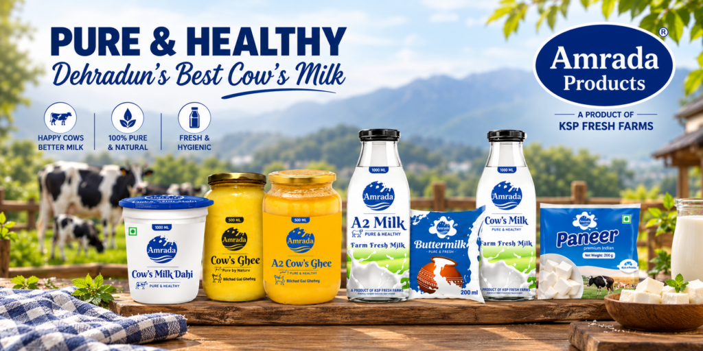 Amrada Dairy Products including A2 milk, cow ghee, paneer, dahi and buttermilk